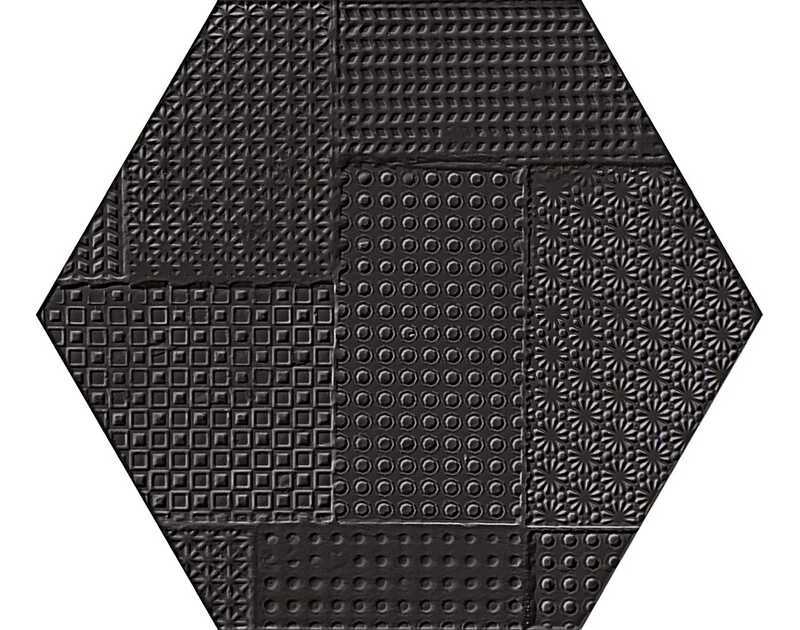 8x7" Sixty Nero Assoluto Timbro Hexagon Porcelain Tile