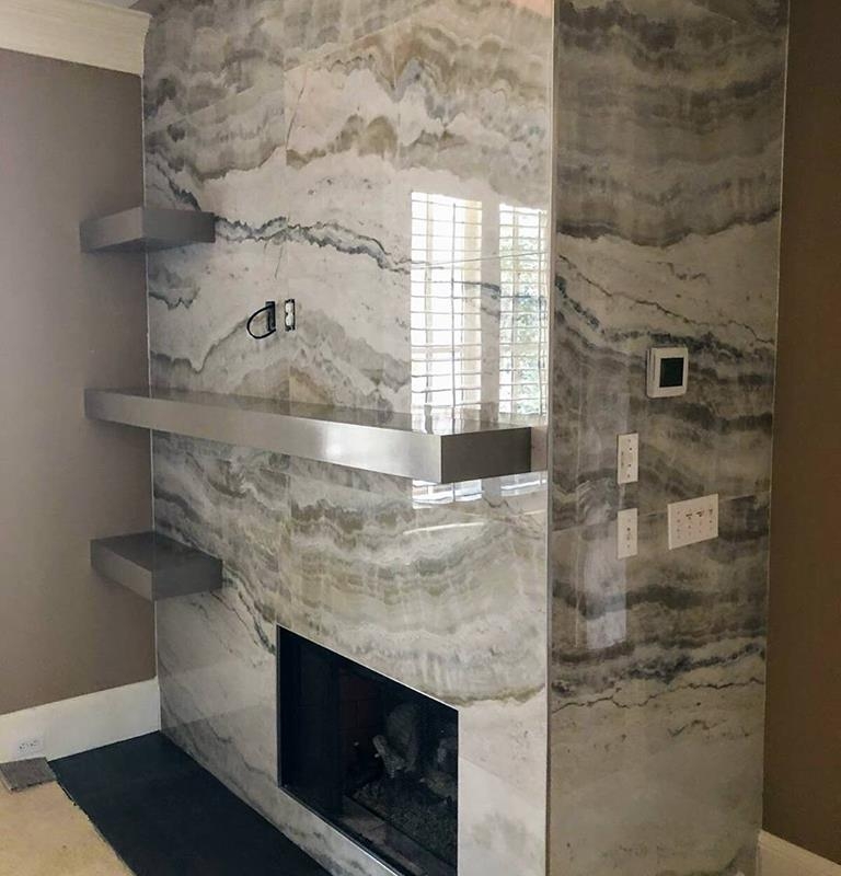 24x48" Onyx Porcelain Tile Fireplace